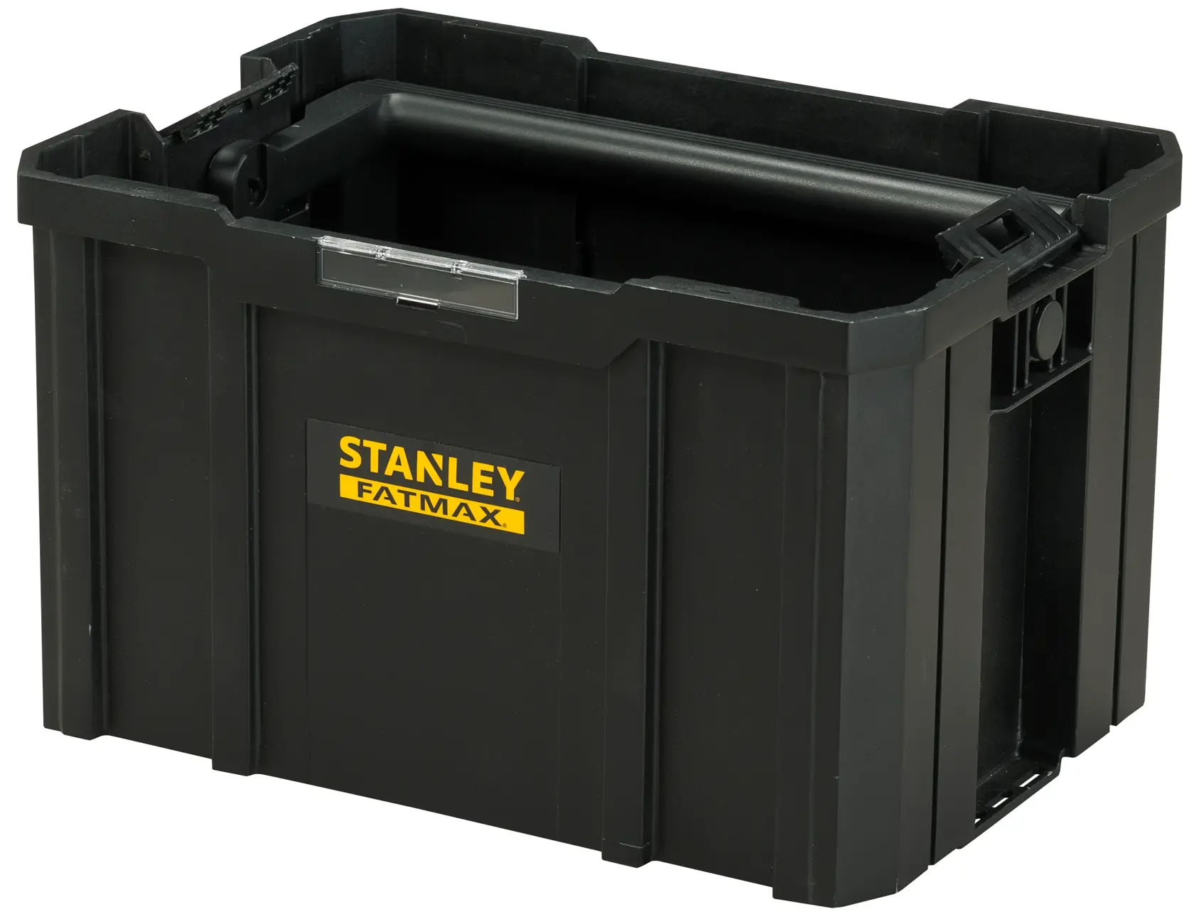 STANLEY FMST1-75794 box impilabile nero in plastica, vista frontale, con logo giallo FATMAX.