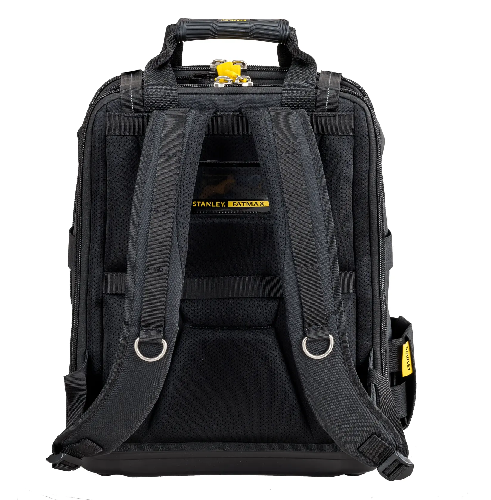 STANLEY FMST1-80144 zaino portautensili nero, angolo posteriore con spallacci imbottiti e manico.