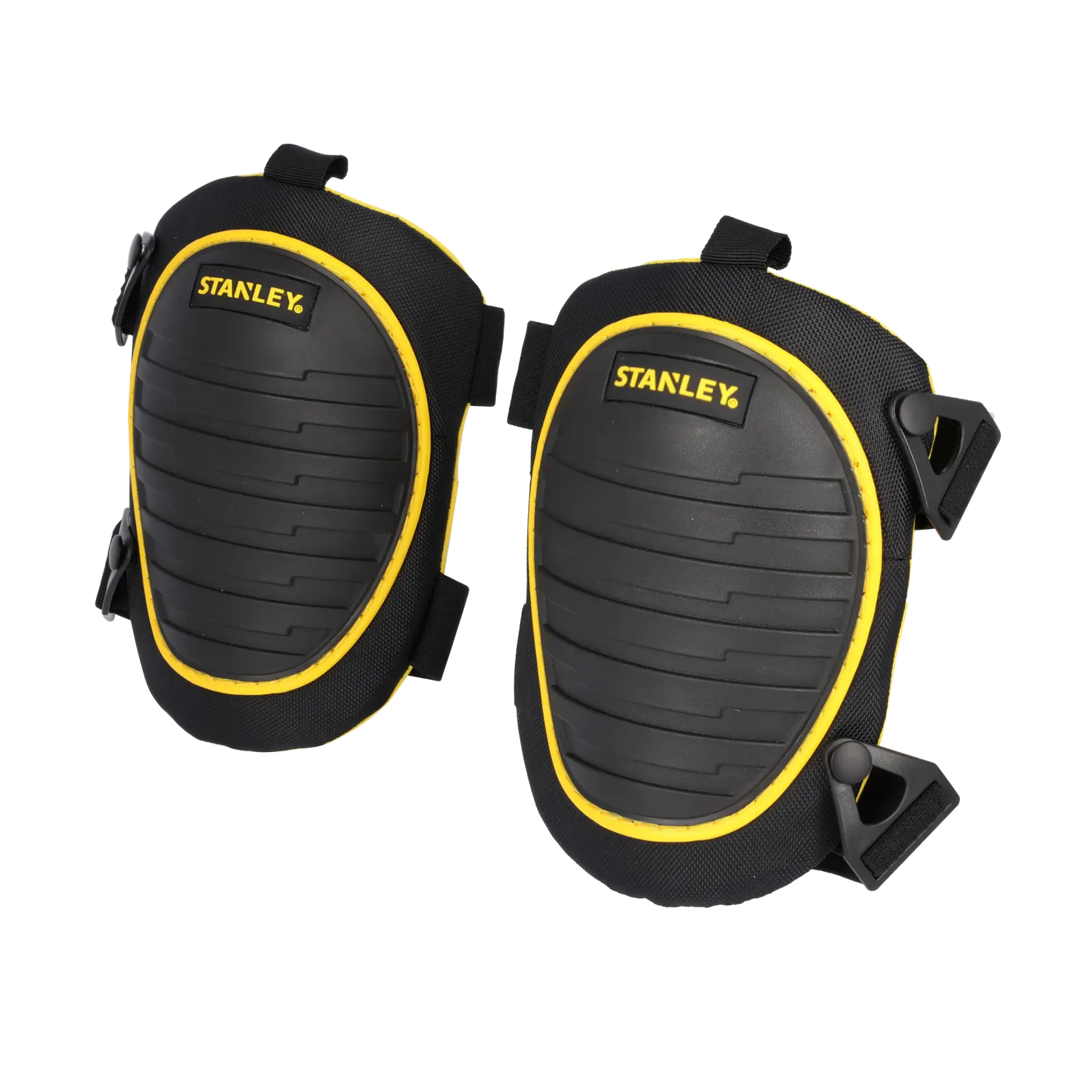 Ginocchiere Stanley FMST82961-1 FatMax nere e gialle, vista frontale, con guscio rigido e cinturini regolabili.