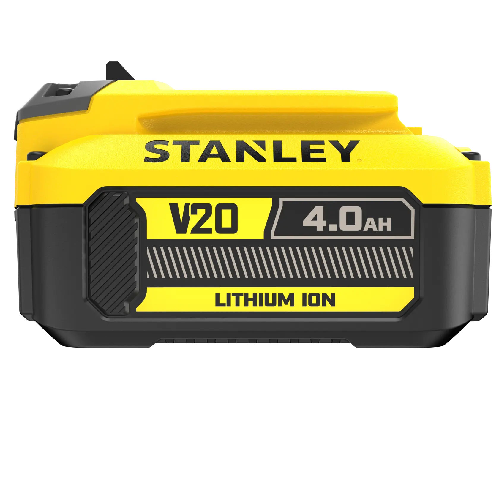 STANLEY SFMCB204 FATMAX V20 batteria agli ioni di litio 4,0Ah, vista frontale su sfondo bianco.
