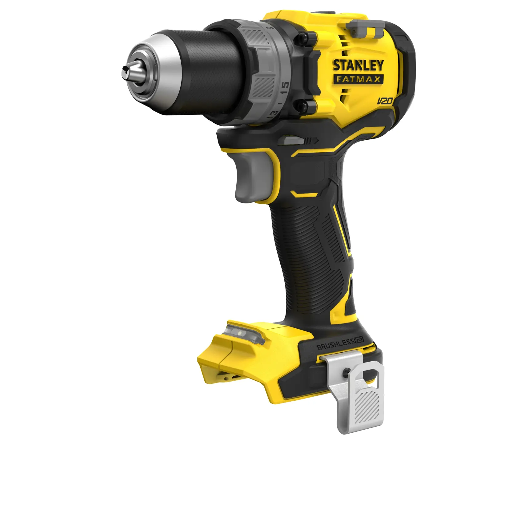 Foto del trapano a batteria STANLEY SFMCD725B, giallo e nero, angolo laterale su sfondo bianco.
