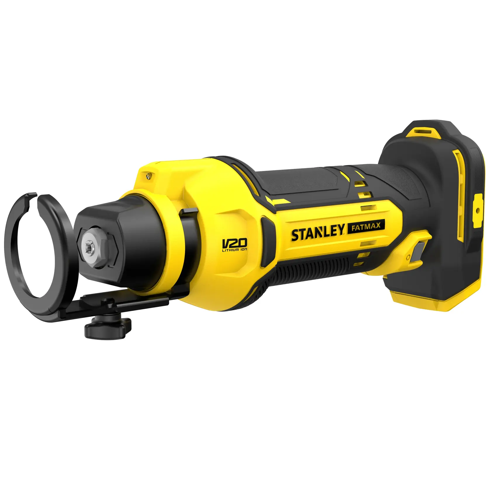 STANLEY SFMCE200B utensile rotante senza fili giallo e nero vista laterale su sfondo bianco.