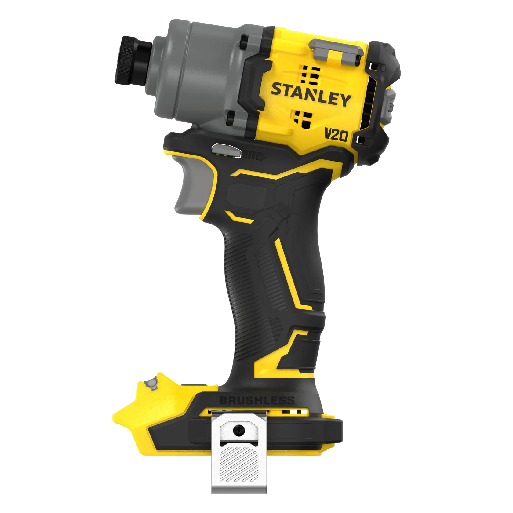 STANLEY SFMCF830B avvitatore brushless giallo e nero, angolo laterale su sfondo bianco.