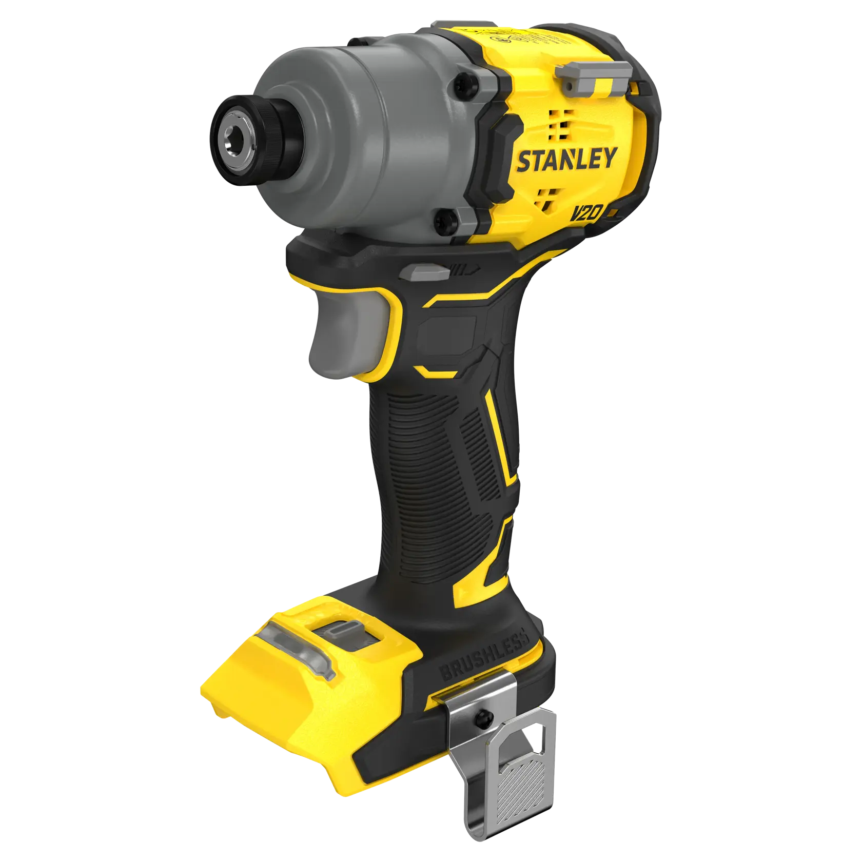 STANLEY SFMCF830B avvitatore a impulsi, giallo e nero, angolo laterale su sfondo bianco.