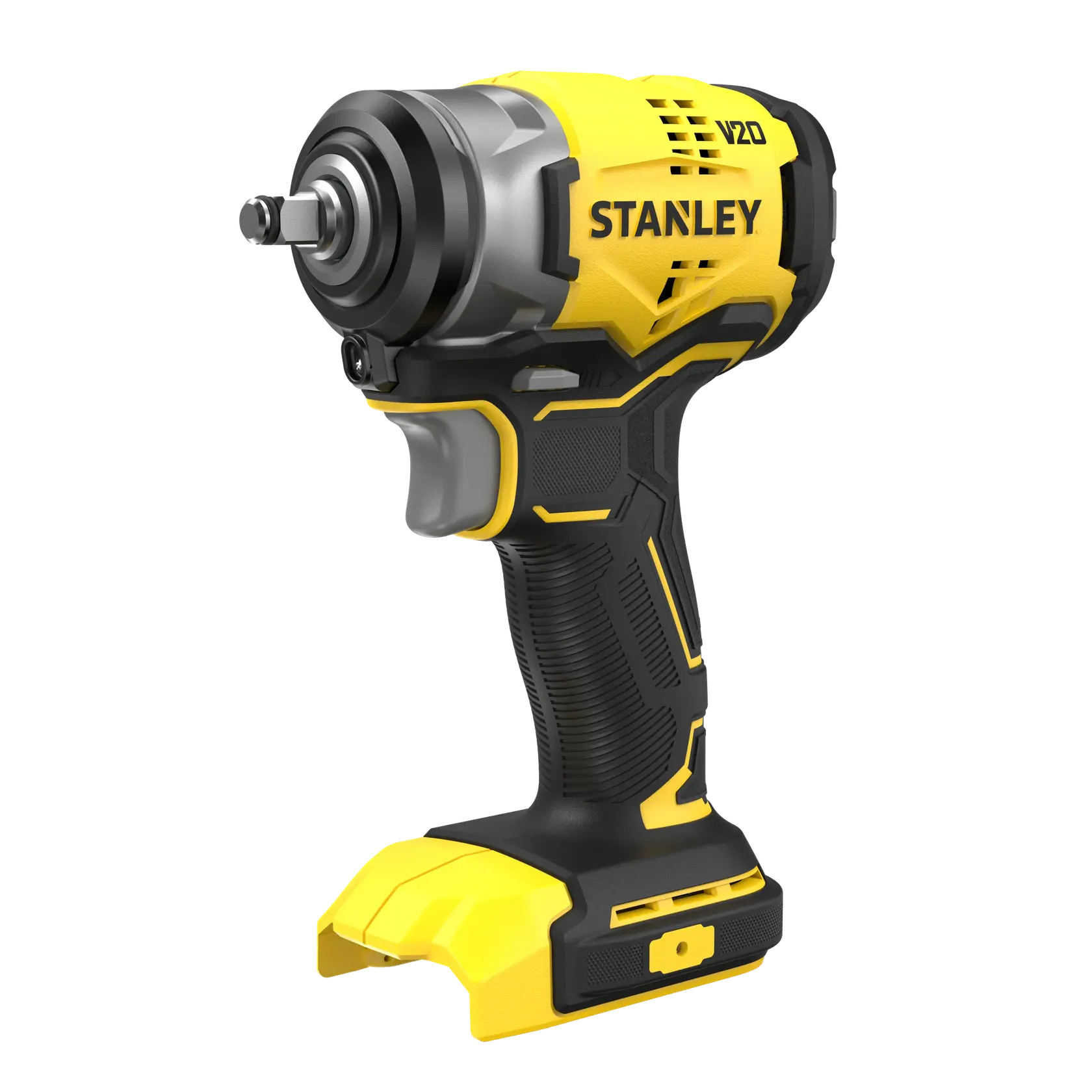 Foto dell’avvitatore ad impulsi a batteria STANLEY SFMCF910B, nero e giallo, vista angolata su sfondo bianco.
