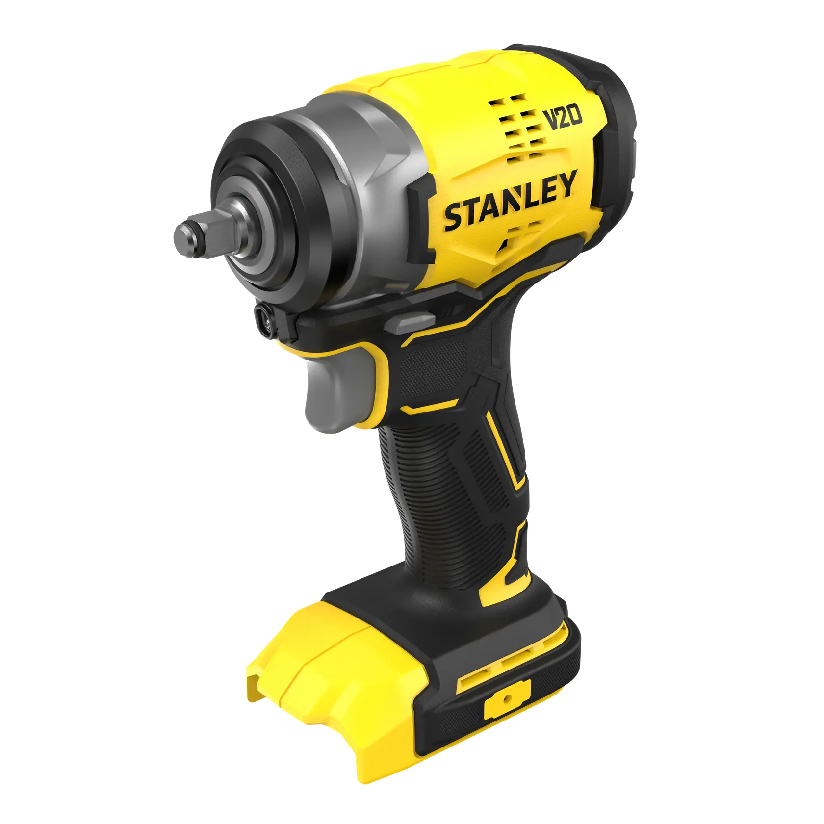 Avvitatore a impulsi cordless STANLEY SFMCF910B, giallo e nero, vista laterale, sfondo bianco.