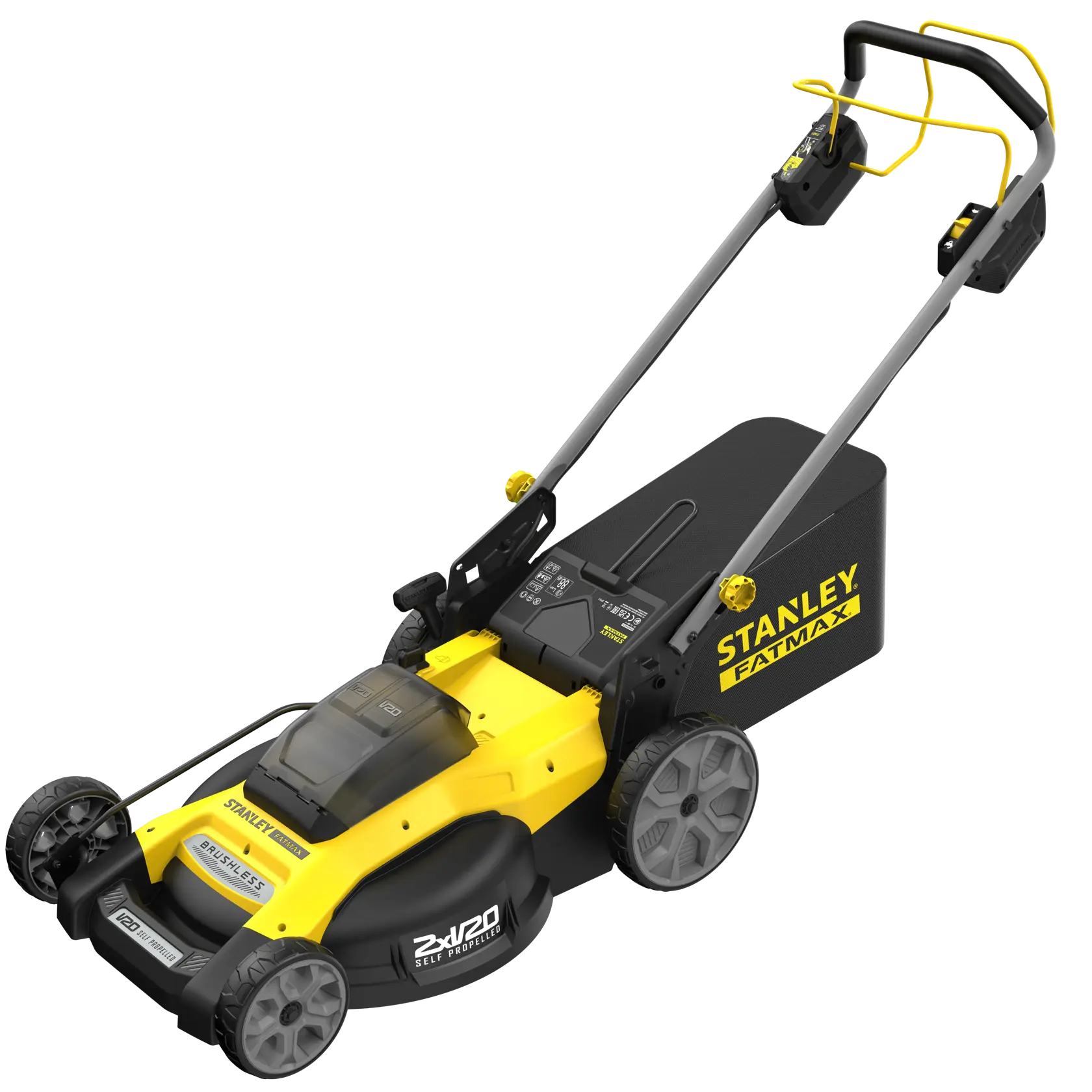 Tosaerba STANLEY SFMCMWS251B, giallo e nero, vista laterale su sfondo bianco.