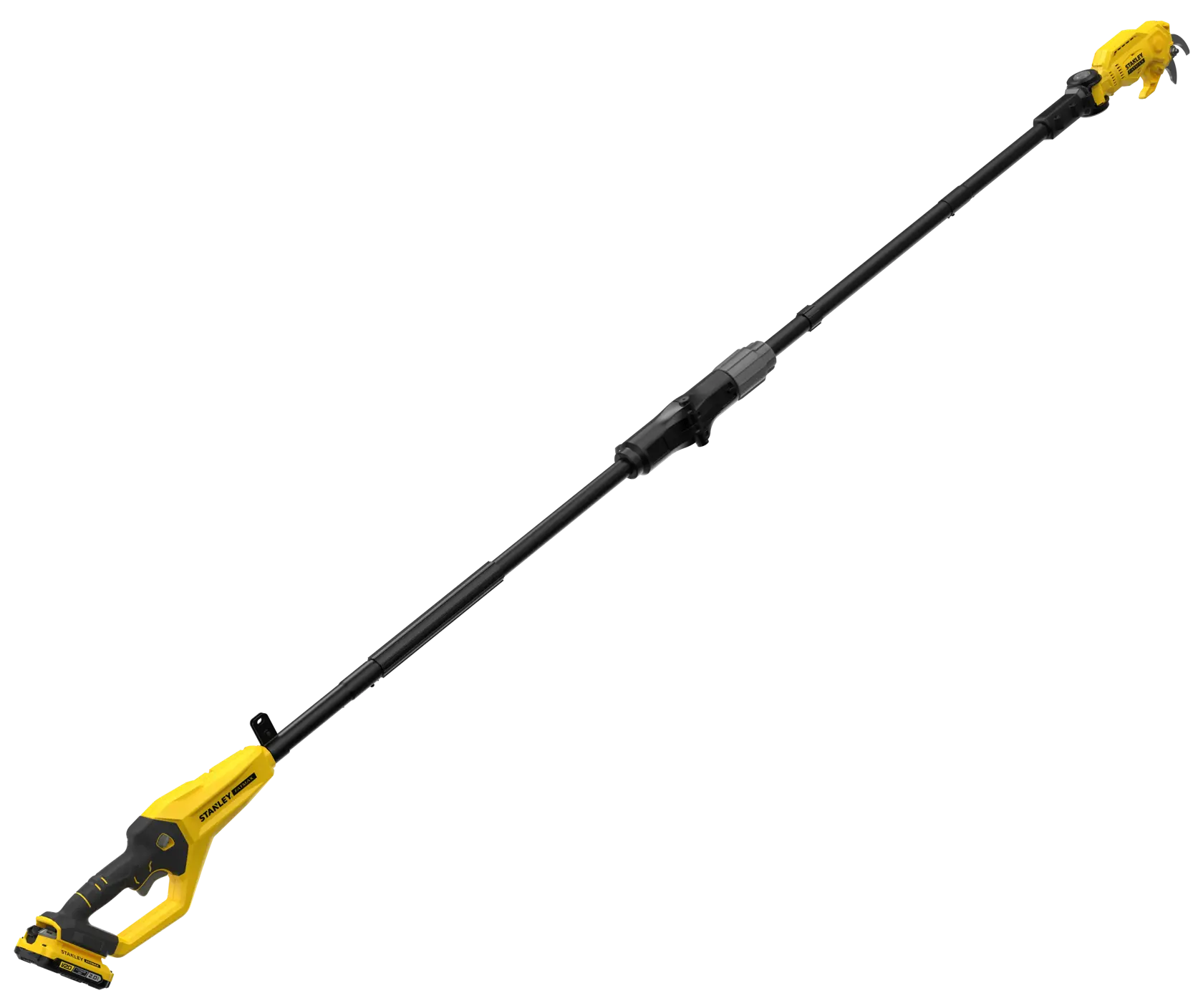 STANLEY SFMCPP632D1 potatore su asta senza fili giallo e nero, vista laterale su sfondo bianco.
