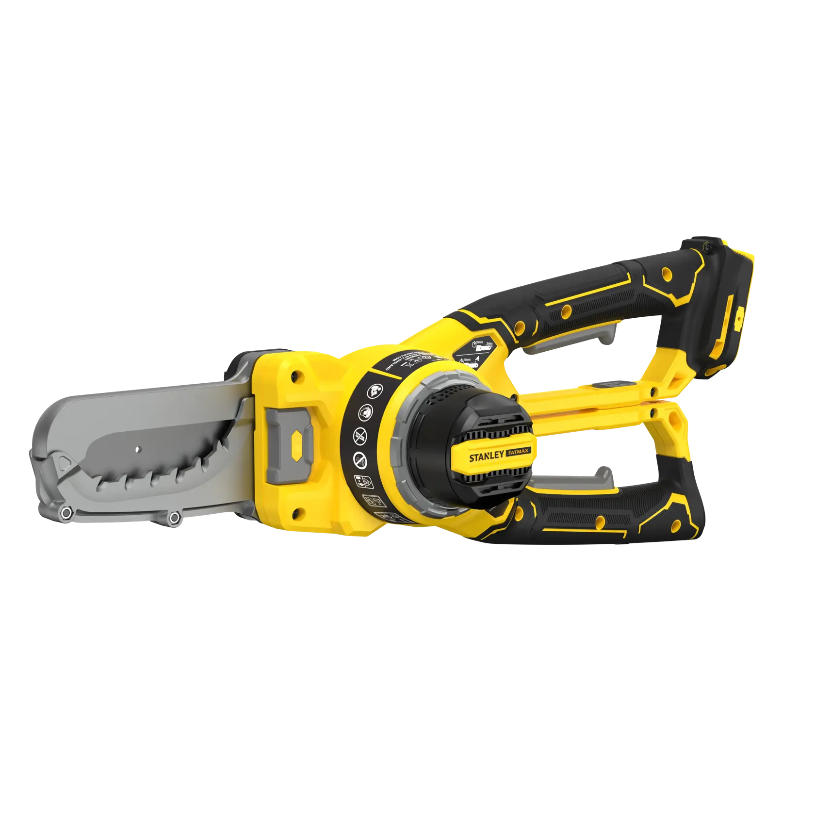 STANLEY SFMCPS515B potatore a batteria, giallo e nero, vista laterale su sfondo bianco.
