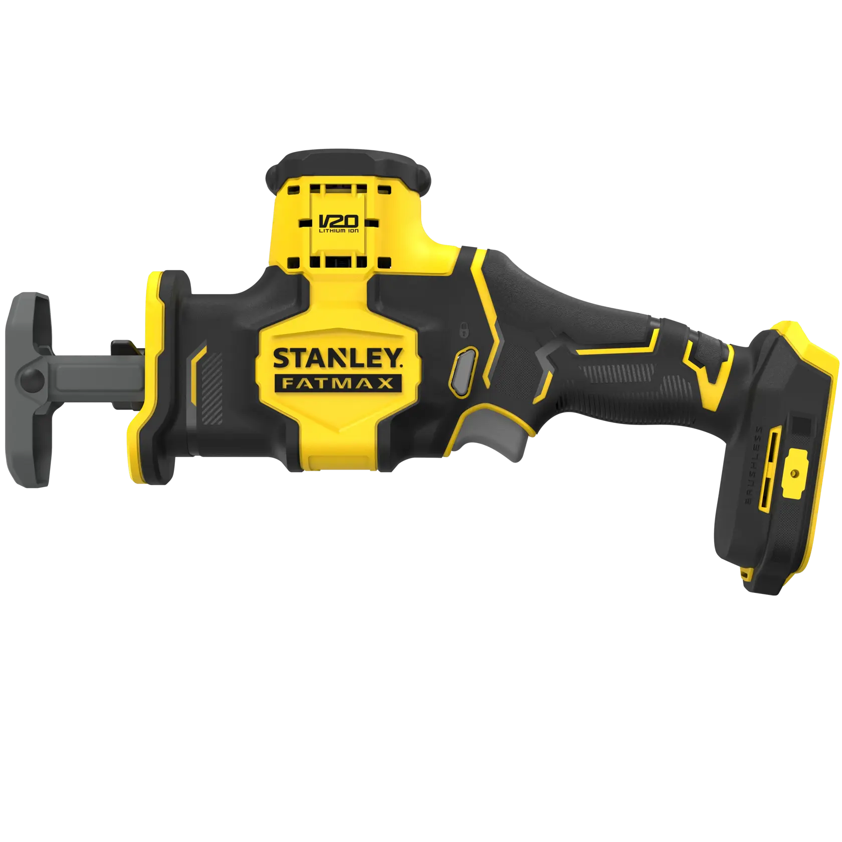 STANLEY SFMCS305B seghetto alternativo vista laterale, giallo e nero, FATMAX V20 senza fili.
