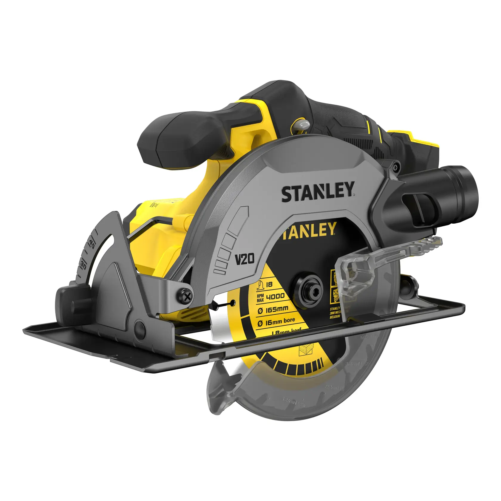 STANLEY SFMCS500B FATMAX sega circolare senza fili, vista lato sinistro, utensile giallo e nero con lama e impugnatura visibili.