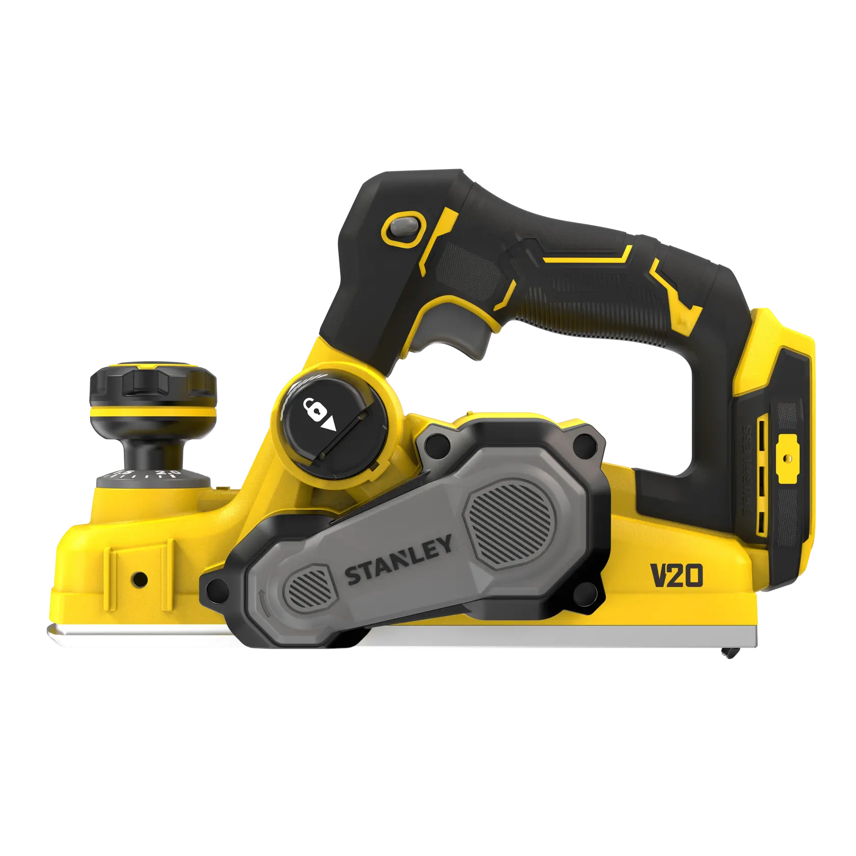 STANLEY SFMCW300B pialla senza fili gialla e nera, angolo laterale, immagine prodotto fotografia.