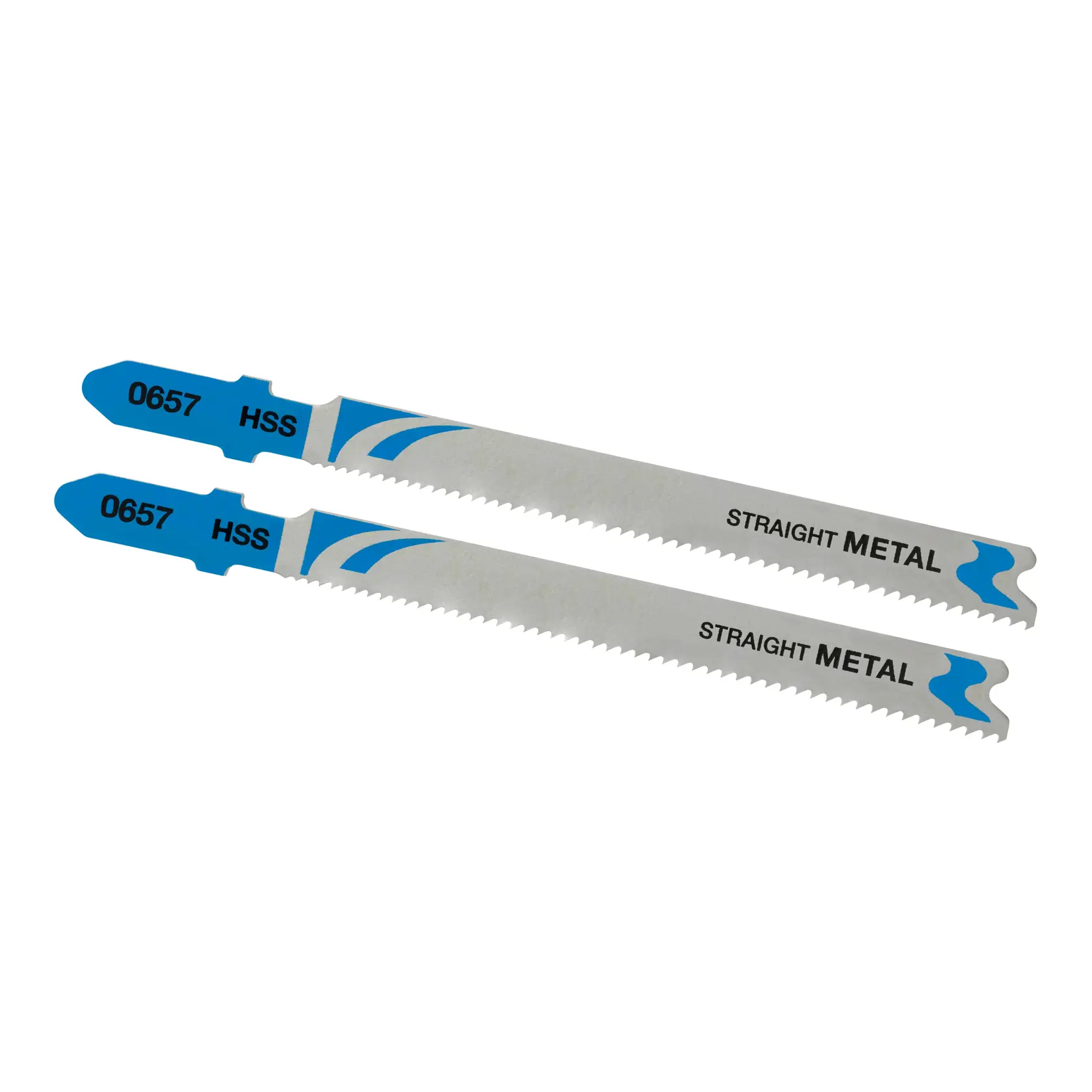 STANLEY STA25782 lame per metallo, design dritto, HSS, confezione da due, vista dall'alto su sfondo bianco.