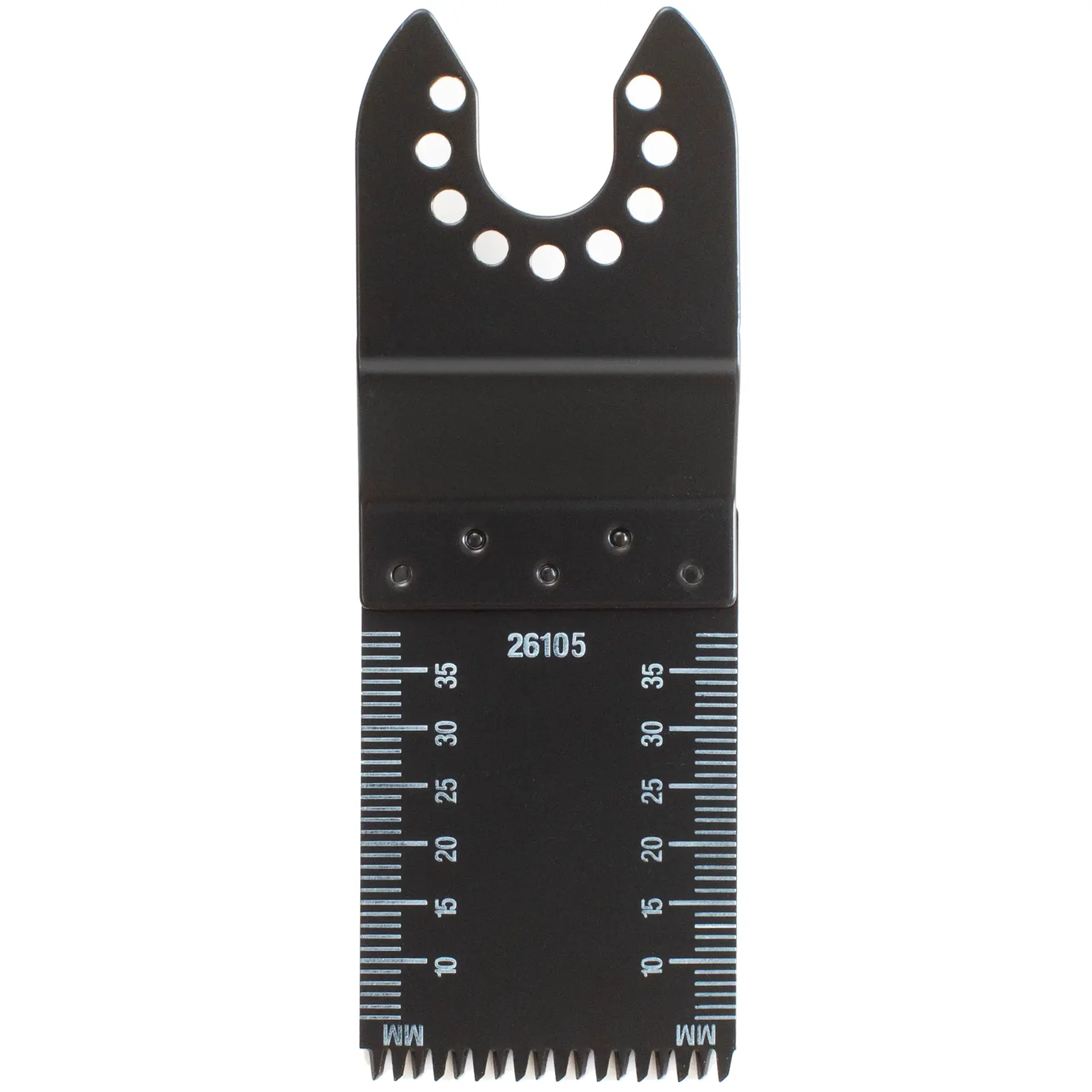 Foto della lama per utensile multifunzione oscillante STANLEY STA26105 con segni di misurazione, vista frontale.