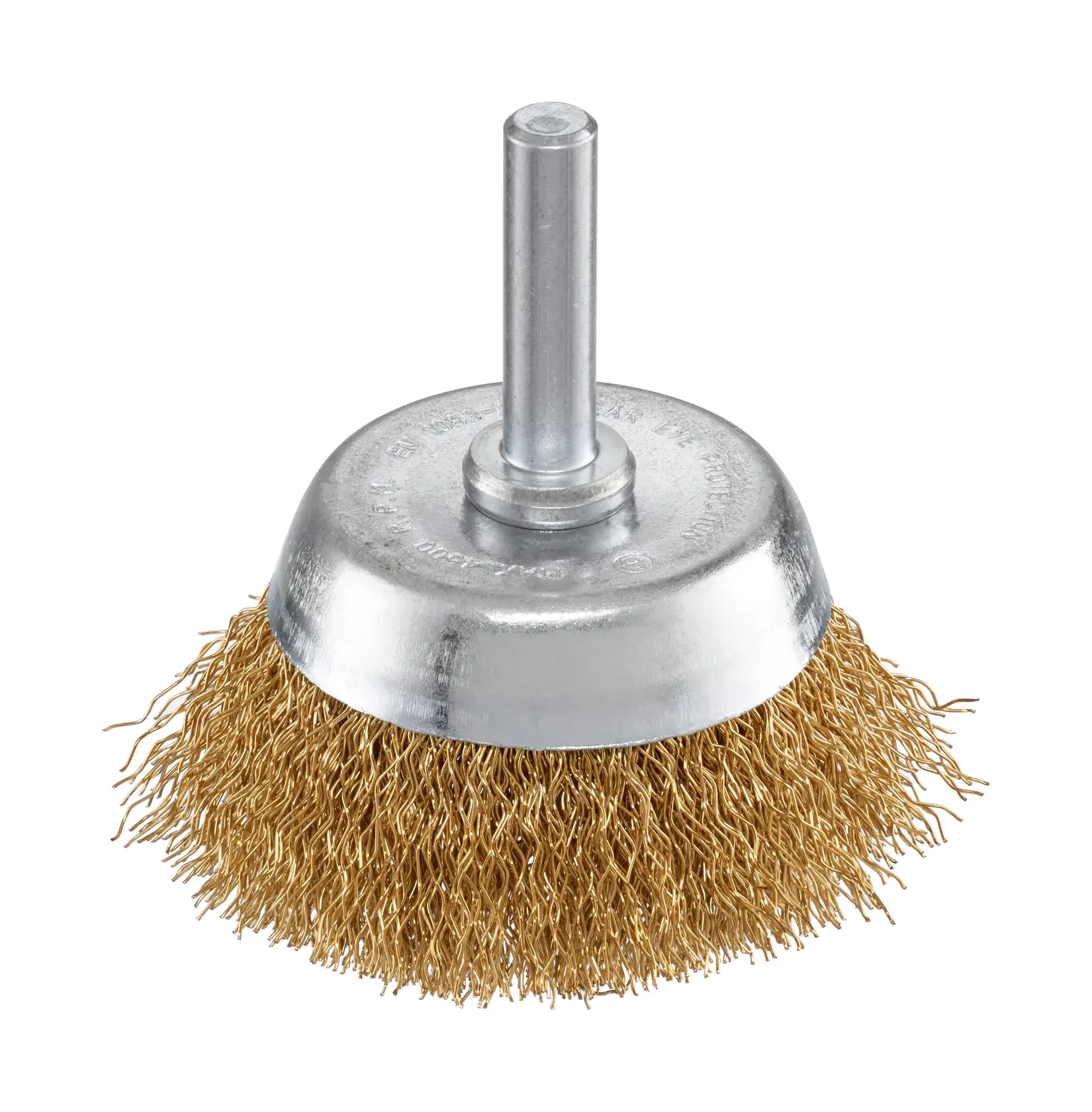 STANLEY STA36027 spazzola a tazza in filo d’ottone, vista frontale, setole metalliche e asta argentata, sfondo bianco.