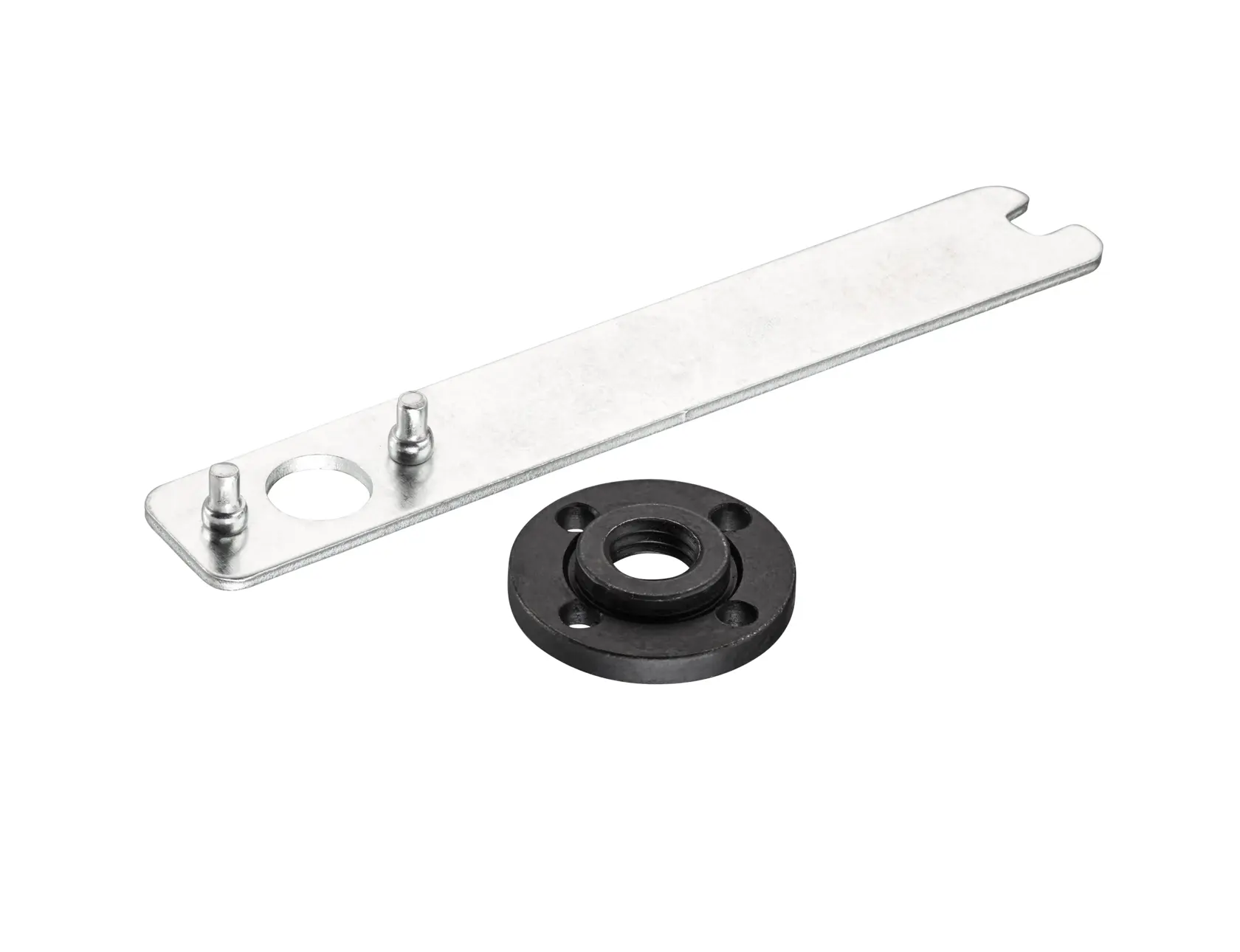 STANLEY STA37065 set flangia per smerigliatrice e chiave a perni, fotografia su sfondo bianco.