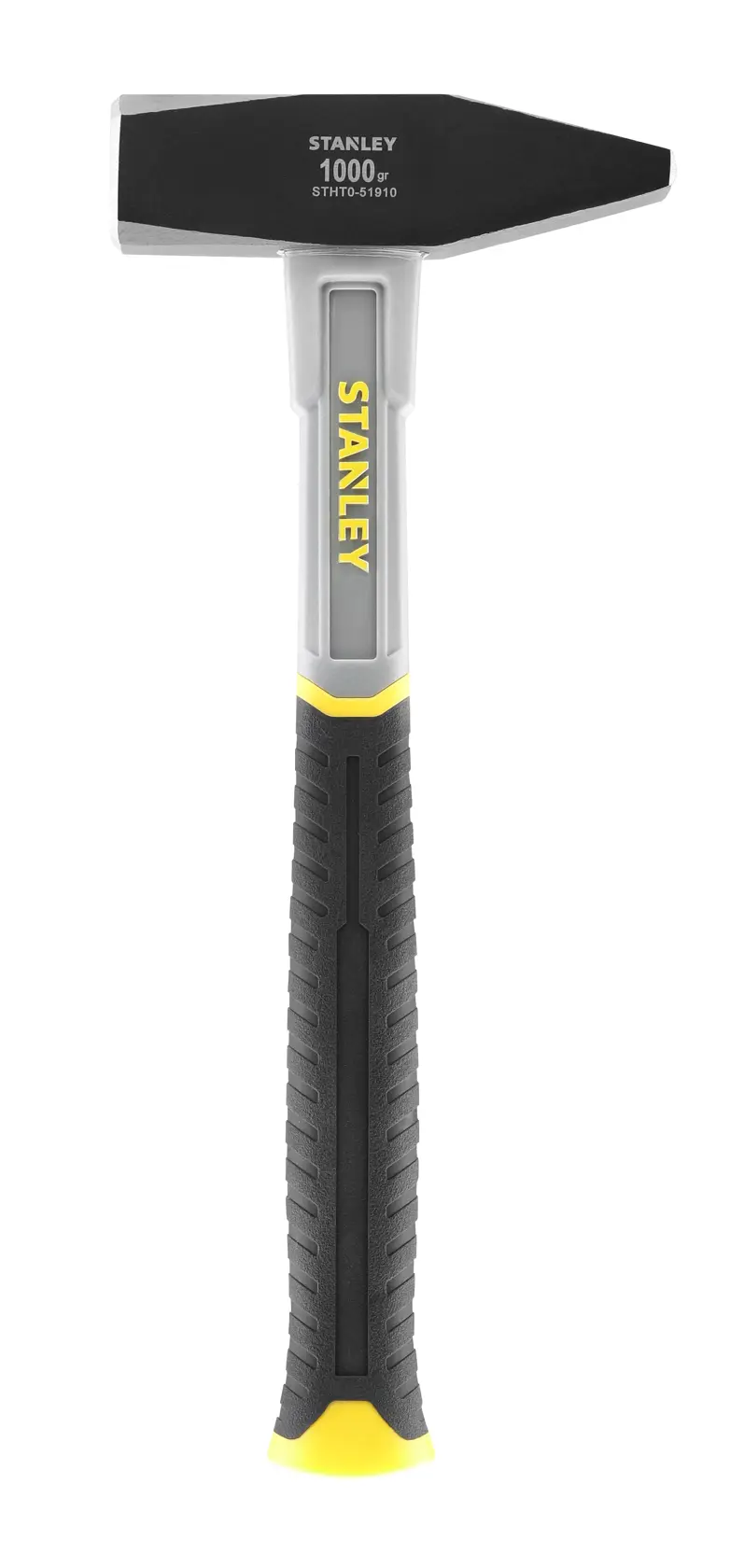 Martello Stanley STHT0-51910 con manico nero e giallo, vista frontale, su sfondo bianco.