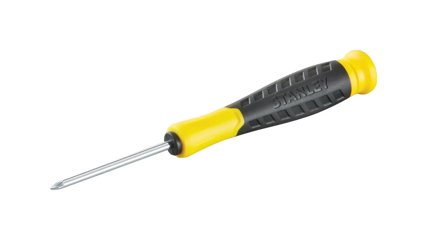 Cacciavite di precisione STANLEY STHT0-60273 con manico giallo e nero, vista laterale, sfondo bianco.