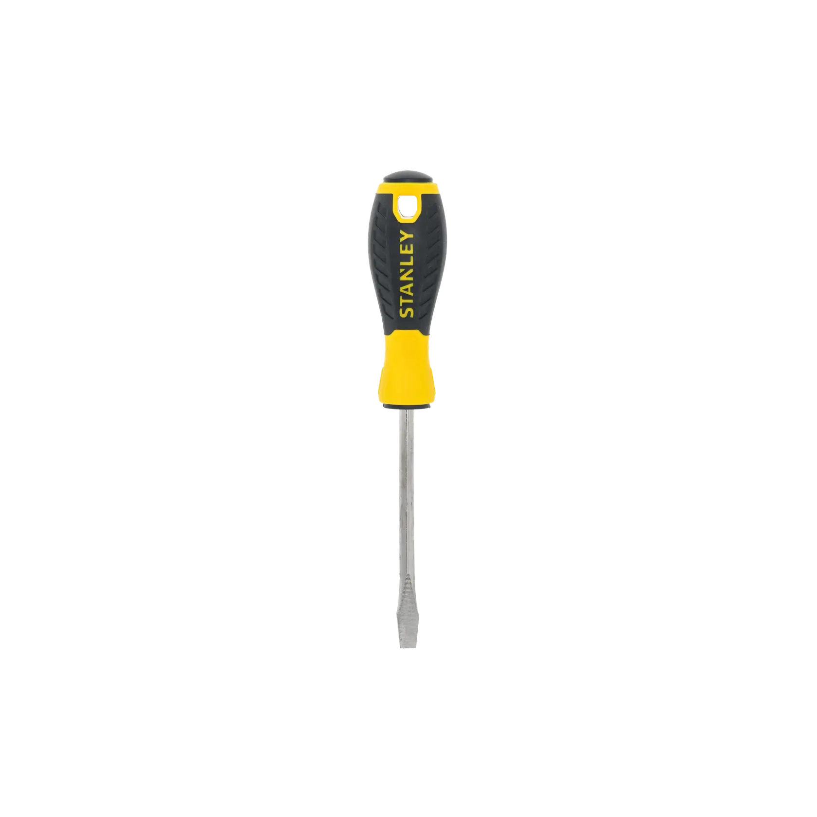 STANLEY STHT1-60389 cacciavite a taglio con manico giallo e nero, vista frontale su sfondo bianco.
