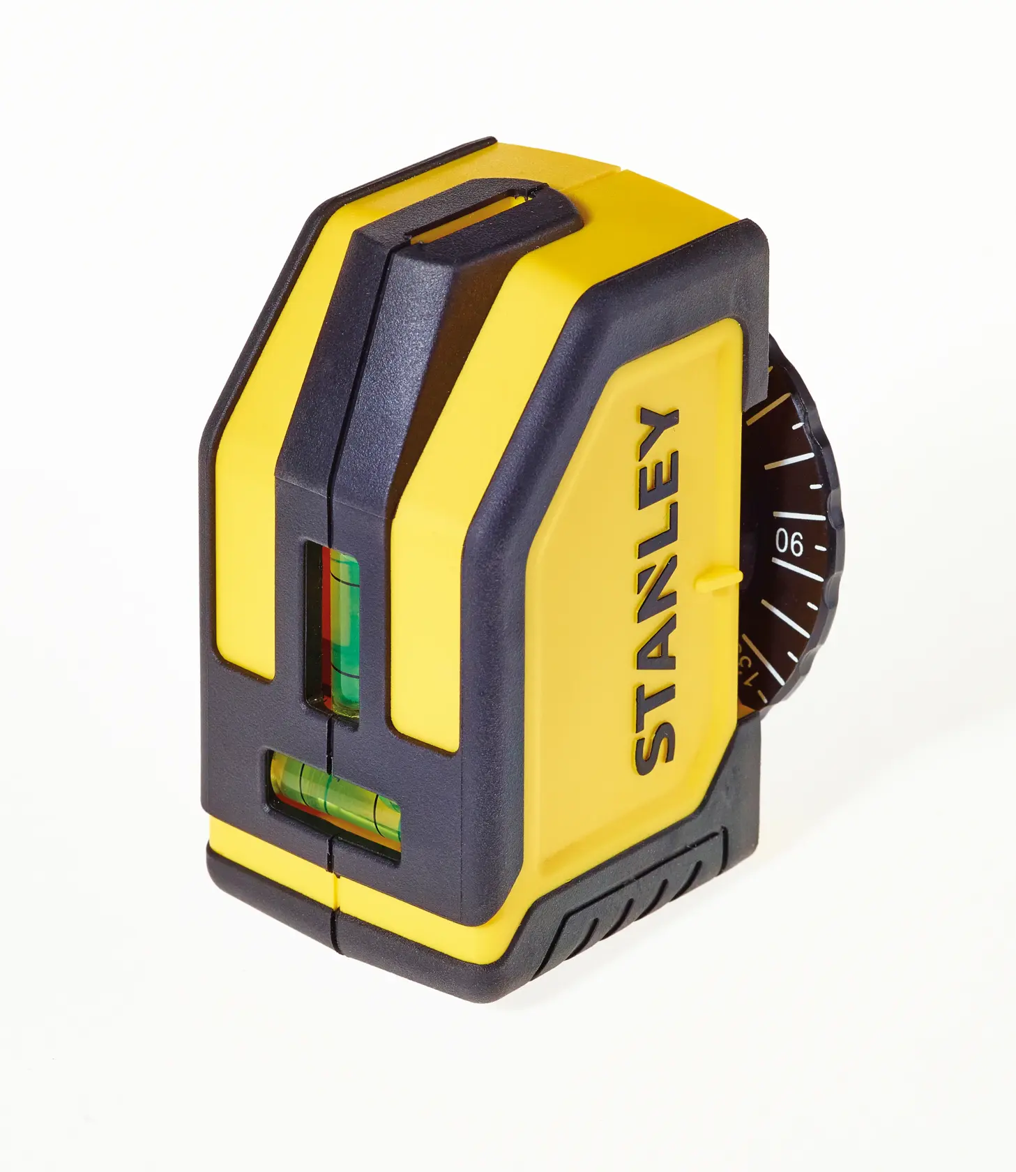 STANLEY STHT1-77148 livello laser autolivellante giallo e nero, vista angolata su sfondo bianco.