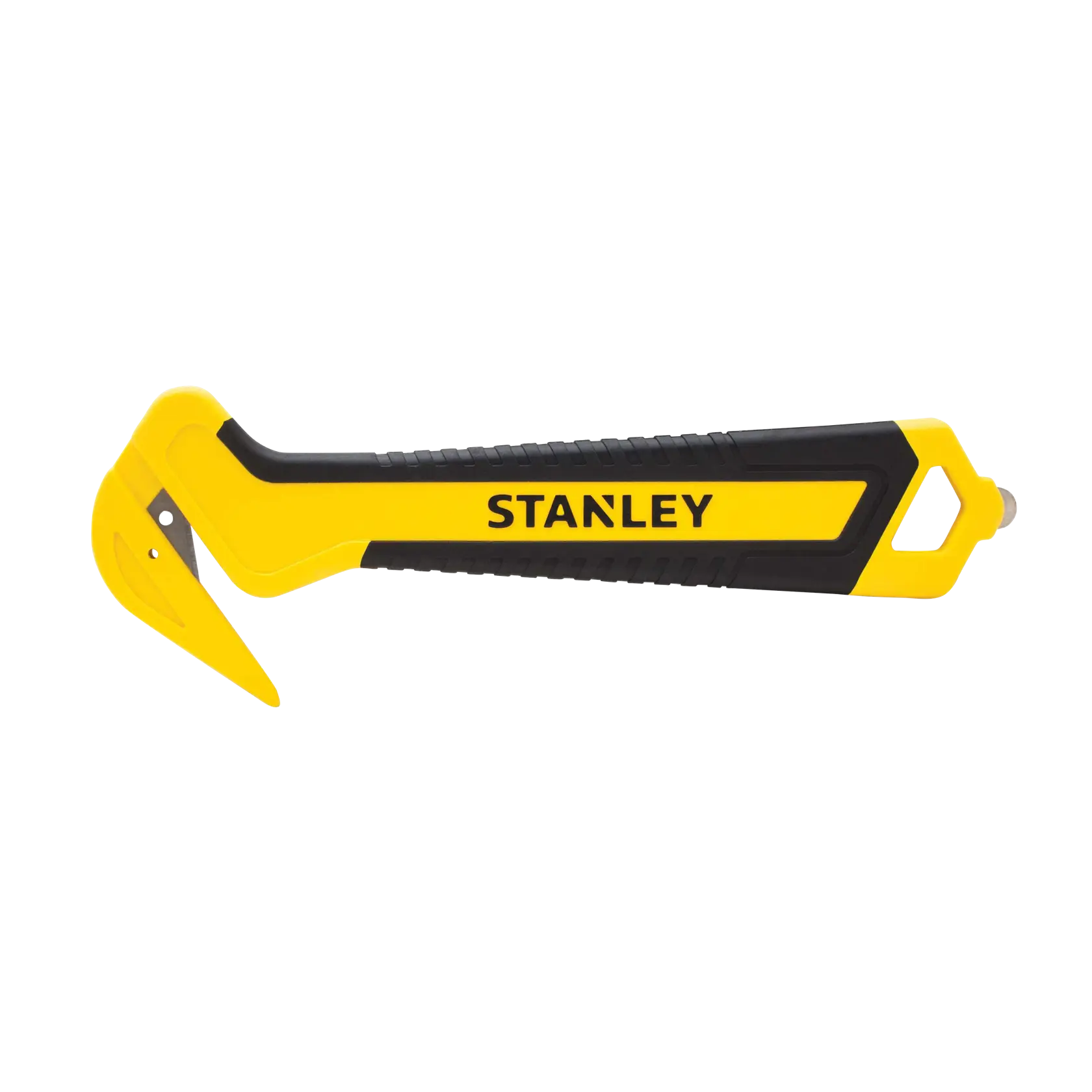 STANLEY STHT10356-0 taglierino di sicurezza con manico giallo e nero, vista laterale su sfondo bianco.