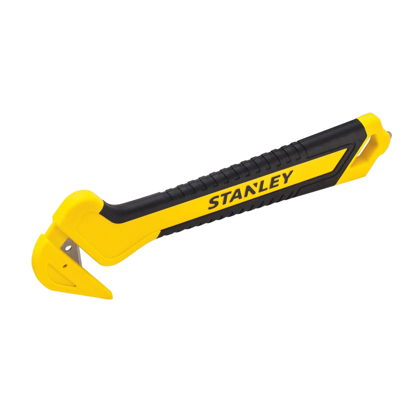 STANLEY STHT10356-0 coltello di sicurezza con manico giallo e nero, vista laterale su sfondo bianco.