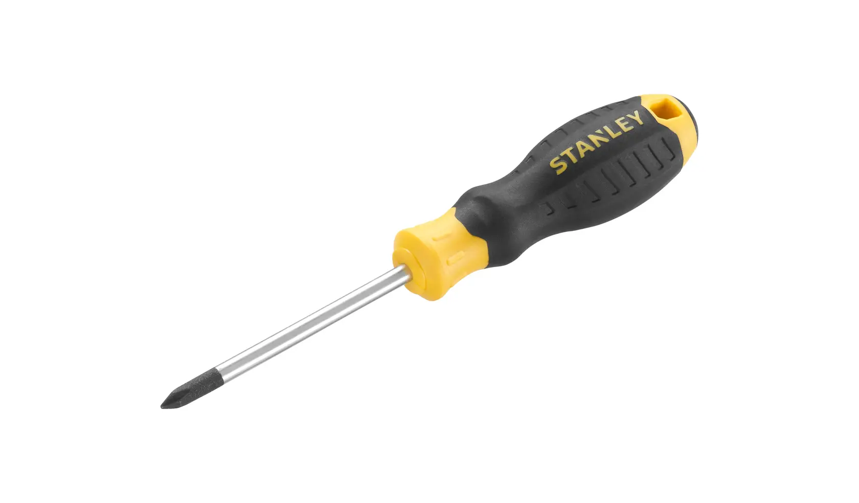 STANLEY STHT16155-0 cacciavite, manico giallo e nero, angolo laterale, categoria utensili manuali.