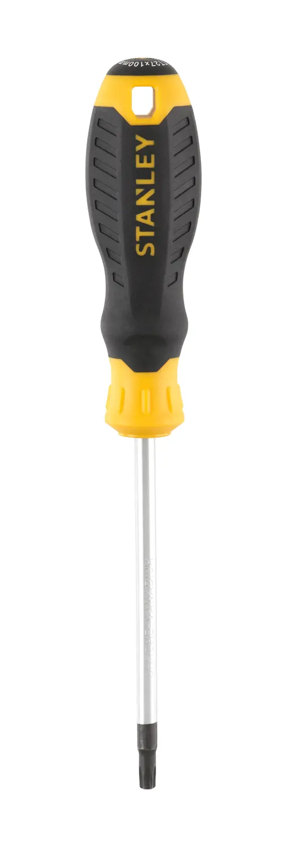 Fotografia del cacciavite STANLEY STHT16181-0 con manico ergonomico nero e giallo, vista frontale, sfondo bianco.