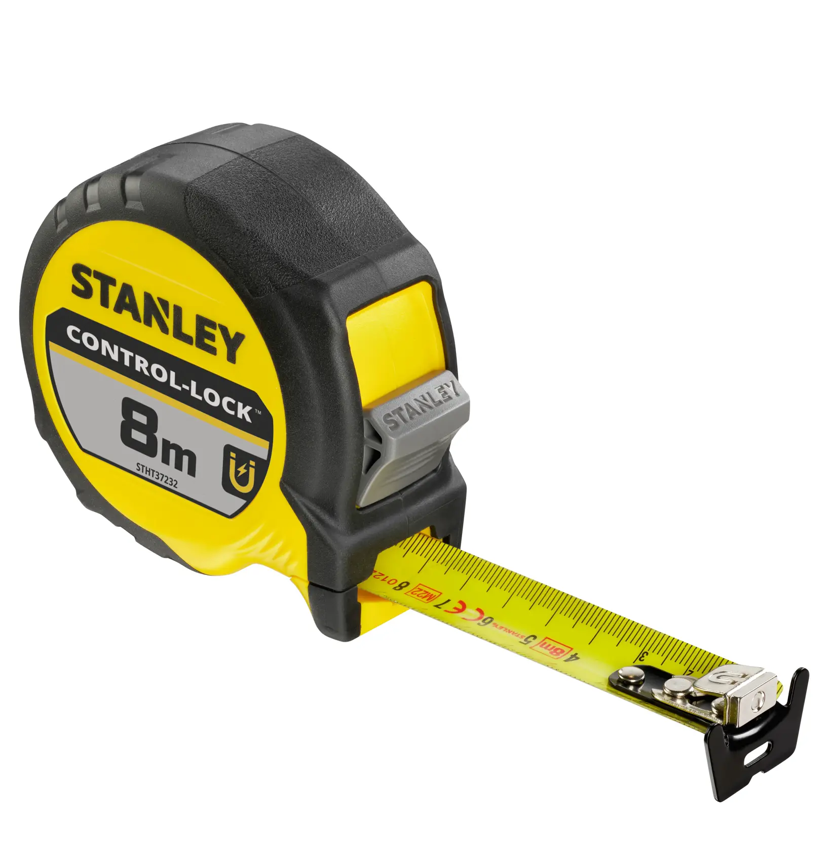 STANLEY STHT37232-0 metro a nastro, giallo e nero, CONTROL-LOCK, 8m, foto laterale.