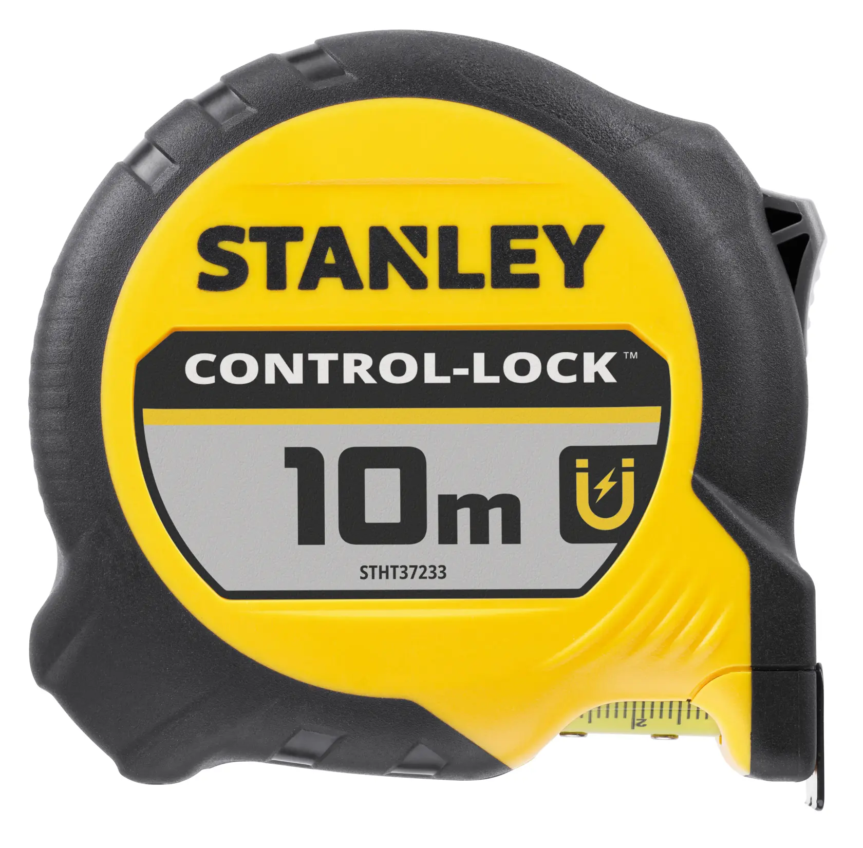 Foto del metro a nastro STANLEY STHT37233-0, 10m Control-Lock, giallo e nero, vista frontale.