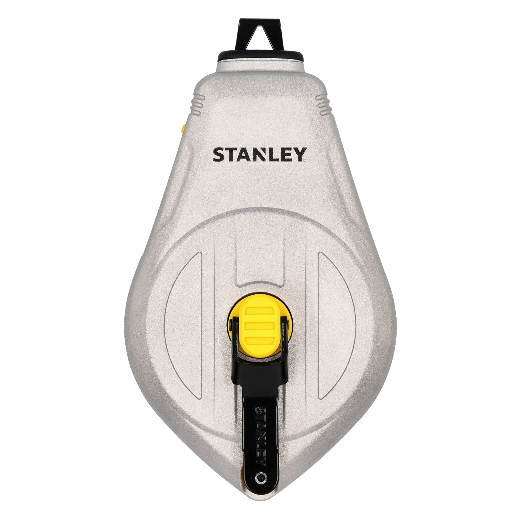 STANLEY STHT47110-0 rullo per linea di gesso argento con dettagli gialli, vista frontale su sfondo bianco.