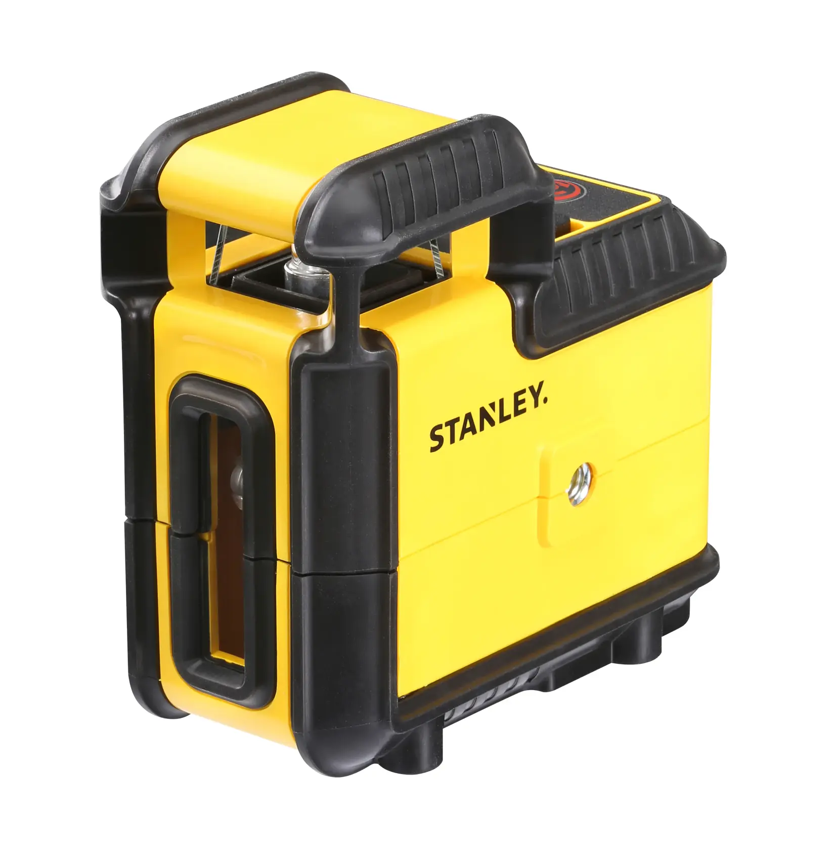 Foto del livello laser STANLEY STHT77504-1 giallo e nero, angolazione frontale su sfondo bianco.