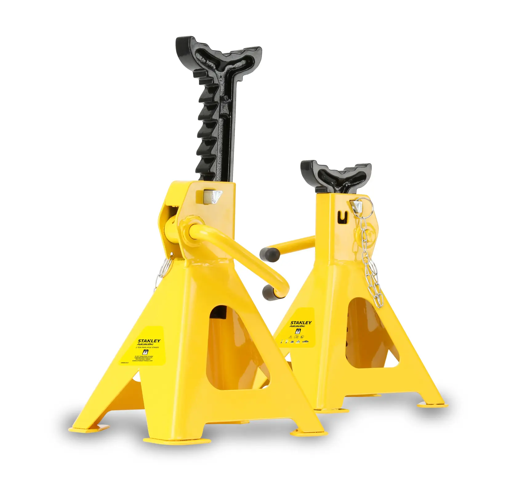 STANLEY STMT81255-1 cavalletti in acciaio giallo, utensile automobilistico, vista frontale, sfondo bianco.
