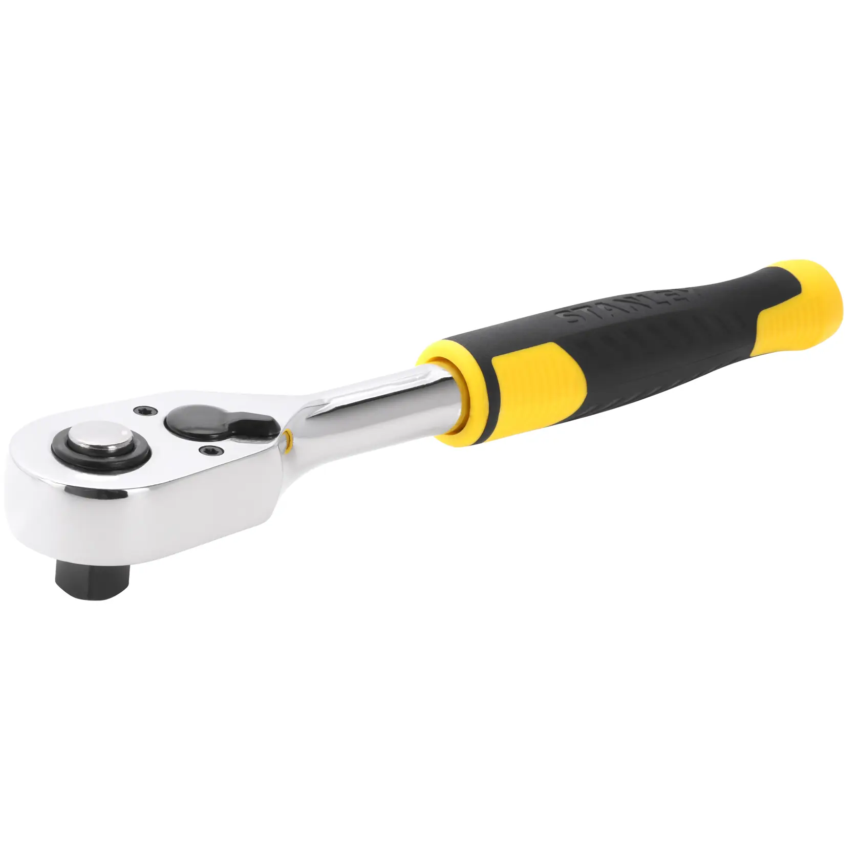 STANLEY STMT82664-0 chiave a cricchetto con impugnatura nera e gialla, fotografia su sfondo bianco.