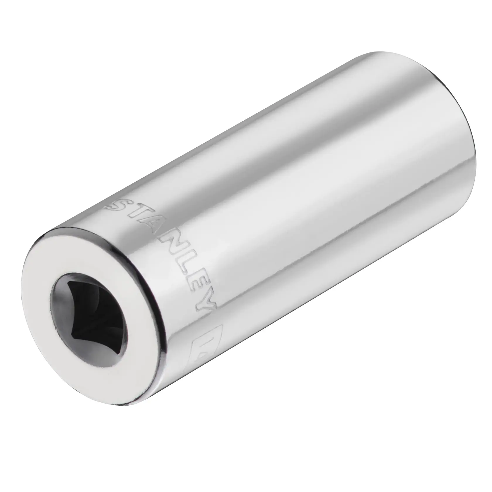 Foto del STANLEY STMT86289-0 bussola cromata, vista angolata su sfondo bianco.