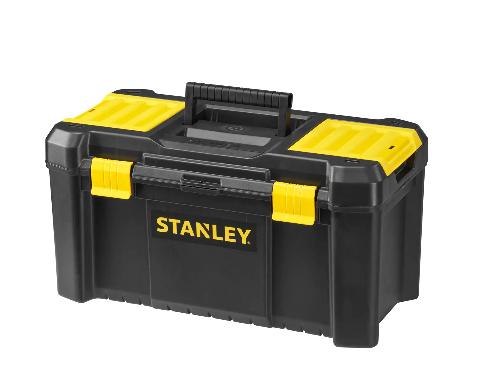 Stanley STST1-75520 cassetta degli attrezzi nera e gialla vista frontale, struttura robusta con manico.