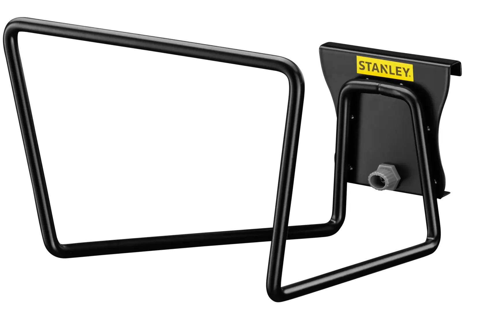 STANLEY STST82604-1 appenditubo nero in metallo, vista frontale, etichetta gialla sulla piastra.