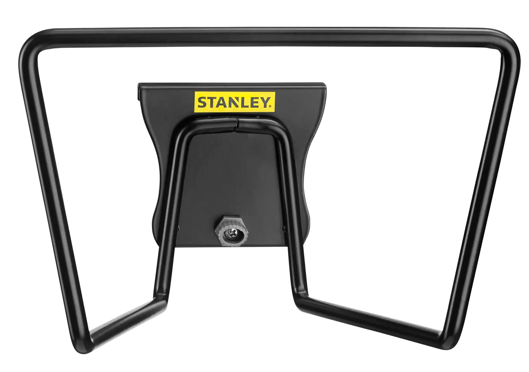 STANLEY STST82604-1 porta tubo da parete in metallo nero, vista frontale, sfondo bianco.