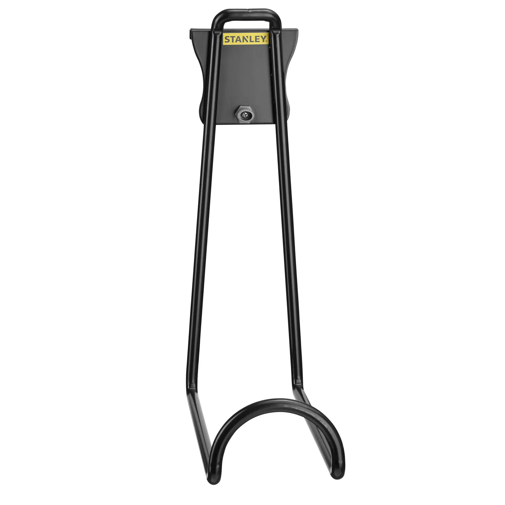 STANLEY STST82614-1 porta tubo da parete in metallo nero, vista frontale, sfondo bianco.