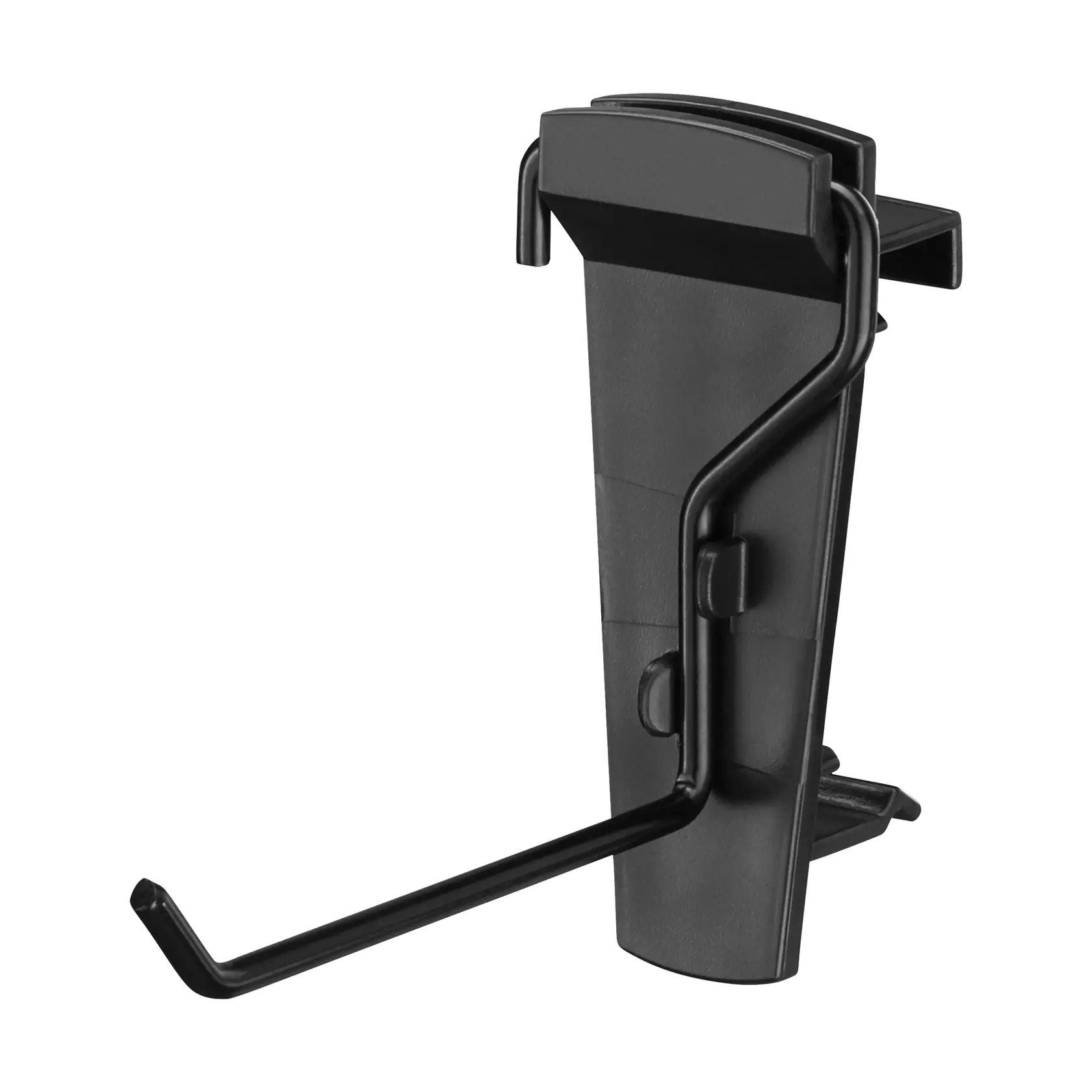 Gancio da parete nero STANLEY STST82617-1, angolo laterale, per organizzazione dello stoccaggio in garage.