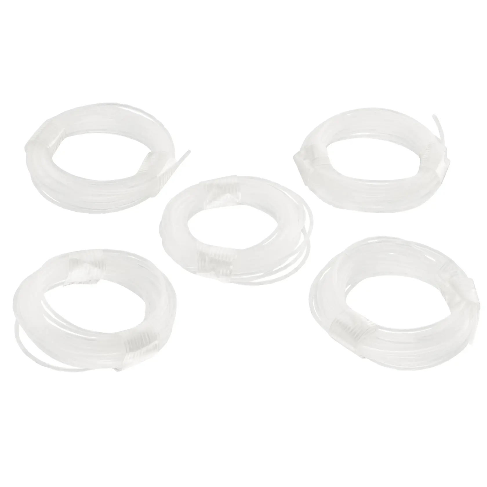 STANLEY STZST1326 cavo in nylon trasparente fotografia, cinque rotoli avvolti su sfondo bianco.